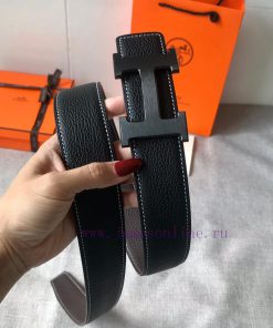 P Hermes Men's BoutiquePure steel dual color original belt buckle&lychee pattern double-side wolllrly