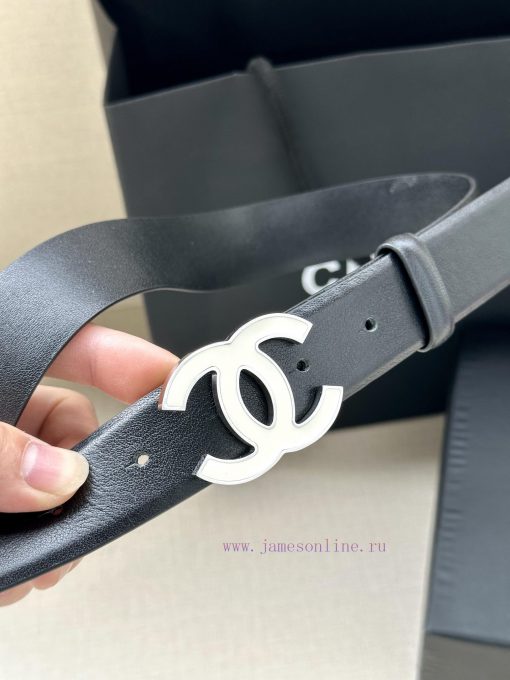 Width 3.0cm Chanel imported soft calf leather with clear grain, accessories gold silver/meta inz9325r - Image 3