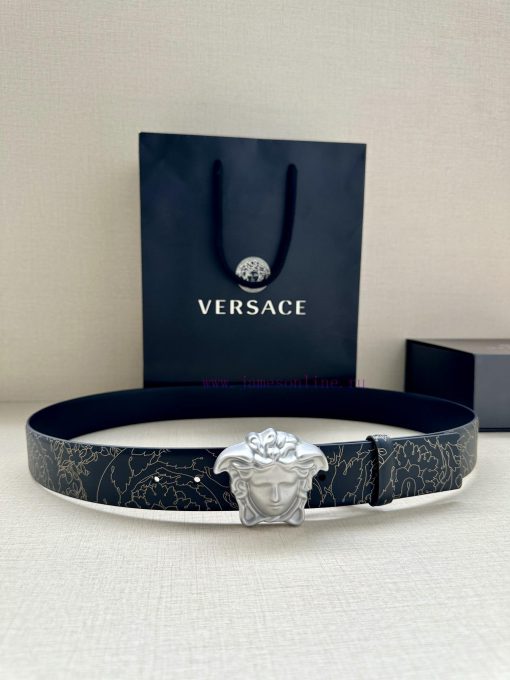 Width 4.0cm Versace leather belt with three-dimensional La Medusa double-sided buckle strap. 4rnufe51