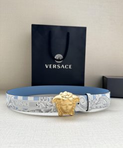 Width 4.0cm Versace leather belt with three-dimensional La Medusa double-sided buckle strap. mu8415nk