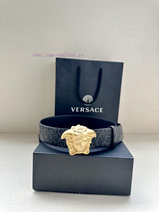 Width 4.0cm Versace leather belt with three-dimensional La Medusa double-sided buckle strap. pqimc9lz - Image 3