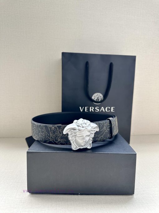 Width 4.0cm Versace leather belt with three-dimensional La Medusa double-sided buckle strap. 4rnufe51 - Image 4
