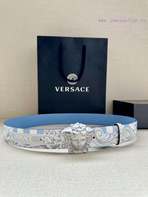 Width 4.0cm Versace leather belt with three-dimensional La Medusa double-sided buckle strap. c2pkbxt0 - Image 2