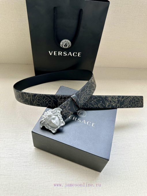 Width 4.0cm Versace leather belt with three-dimensional La Medusa double-sided buckle strap. 4rnufe51 - Image 5