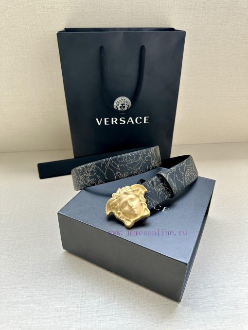 Width 4.0cm Versace leather belt with three-dimensional La Medusa double-sided buckle strap. pqimc9lz - Image 6