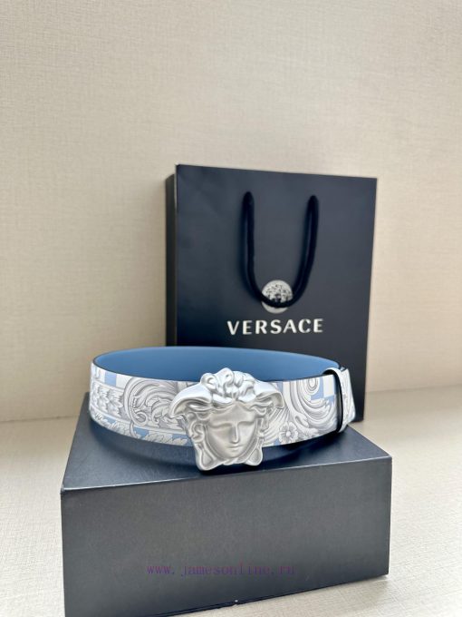 Width 4.0cm Versace leather belt with three-dimensional La Medusa double-sided buckle strap. c2pkbxt0 - Image 4