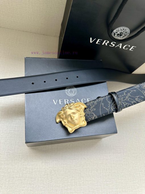 Width 4.0cm Versace leather belt with three-dimensional La Medusa double-sided buckle strap. pqimc9lz - Image 7