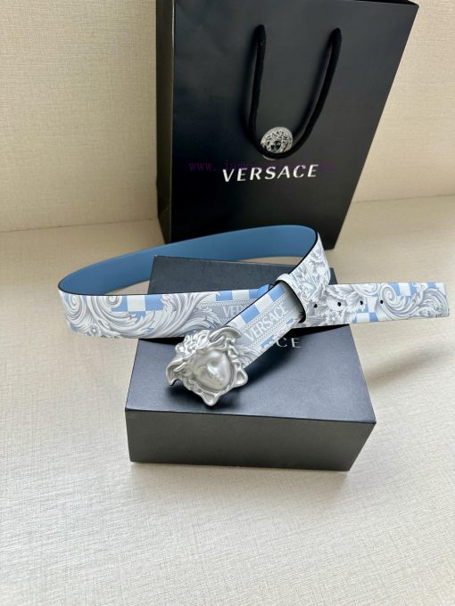 Width 4.0cm Versace leather belt with three-dimensional La Medusa double-sided buckle strap. c2pkbxt0 - Image 5