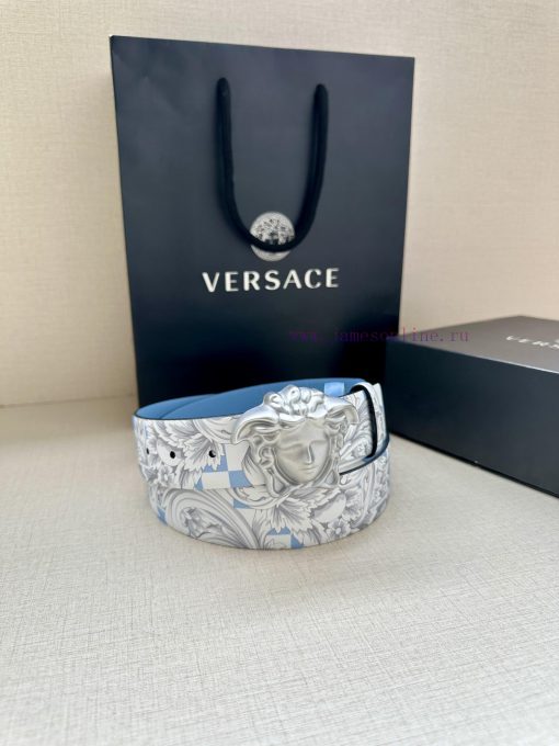 Width 4.0cm Versace leather belt with three-dimensional La Medusa double-sided buckle strap. c2pkbxt0 - Image 7