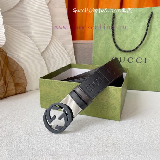 Gucci's new embossed waistband, with coffee colored cowhide pressed with small flowers at th qth527d5 - Image 2