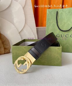Gucci's new embossed waistband, with coffee colored cowhide pressed with small flowers at th 27o3oxjh