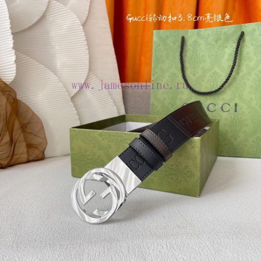 Gucci's new embossed waistband, with coffee colored cowhide pressed with small flowers at th gmpyvada