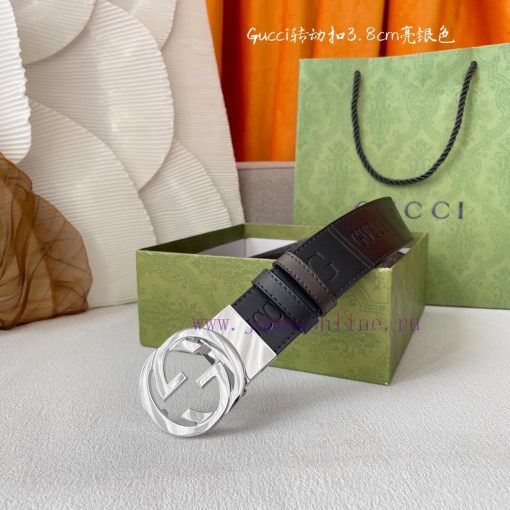 Gucci's new embossed waistband, with coffee colored cowhide pressed with small flowers at th gmpyvada - Image 2