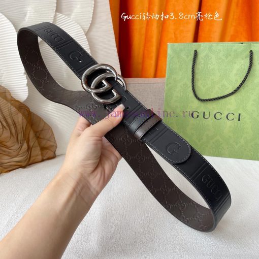 Gucci's new embossed waistband, with coffee colored cowhide pressed with small flowers at th nurorcwi - Image 7