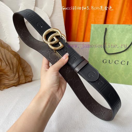 Gucci's new embossed waistband, with coffee colored cowhide pressed with small flowers at th 9wdgfndp - Image 7