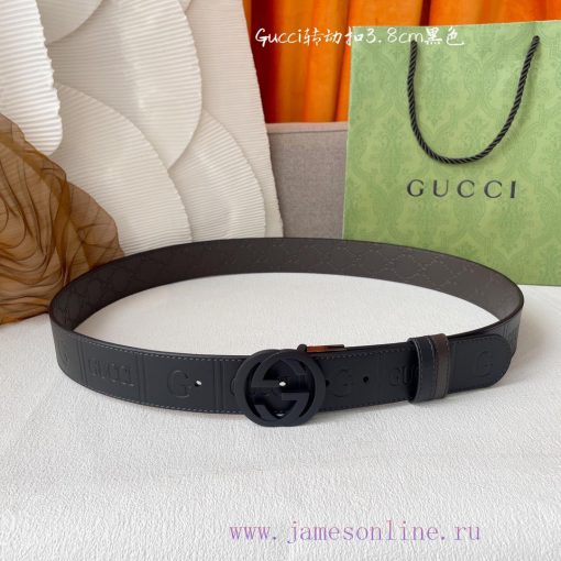 Gucci's new embossed waistband, with coffee colored cowhide pressed with small flowers at th qth527d5 - Image 6