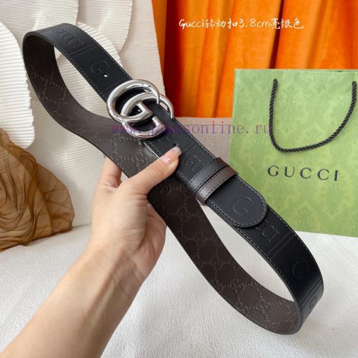 Gucci's new embossed waistband, with coffee colored cowhide pressed with small flowers at th a61737u1 - Image 7
