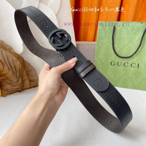 Gucci's new embossed waistband, with coffee colored cowhide pressed with small flowers at th qth527d5 - Image 7