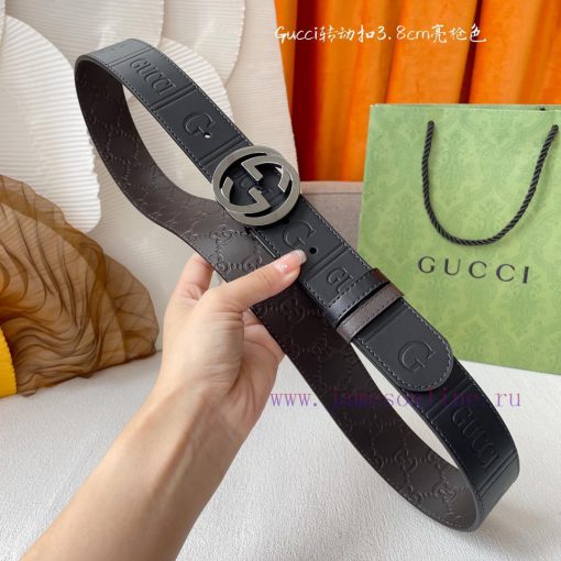 Gucci's new embossed waistband, with coffee colored cowhide pressed with small flowers at th yx0xutbs - Image 7