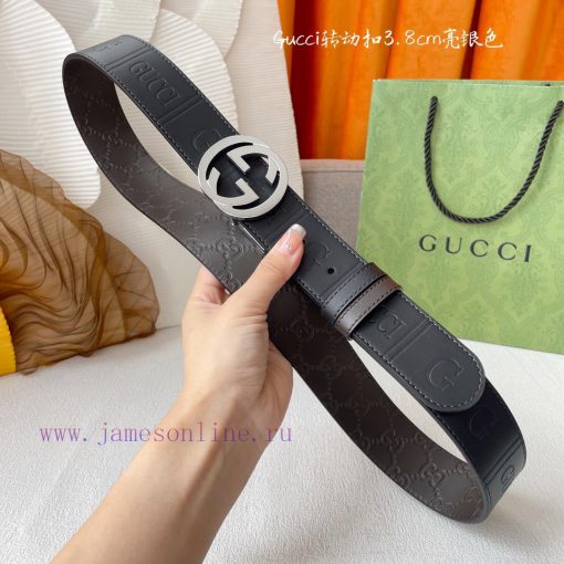 Gucci's new embossed waistband, with coffee colored cowhide pressed with small flowers at th gmpyvada - Image 7