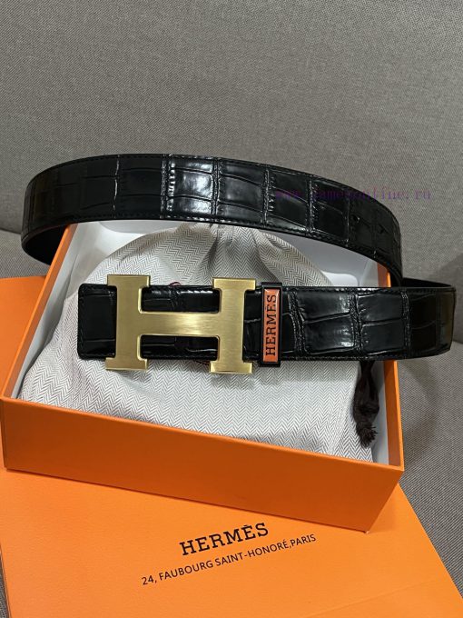 HERMES. HermesCrocodile pattern men's genuine leather belt with a width of 3.8cm. The belt b vb1swqcq - Image 2