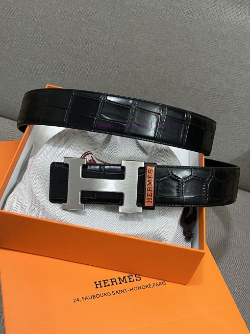 HERMES. HermesCrocodile pattern men's genuine leather belt with a width of 3.8cm. The belt b ekbcqqst - Image 2