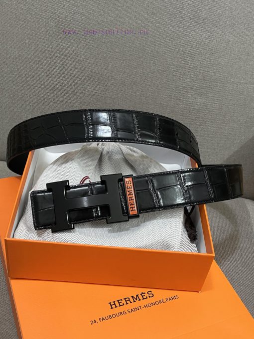 HERMES. HermesCrocodile pattern men's genuine leather belt with a width of 3.8cm. The belt b 134umgve