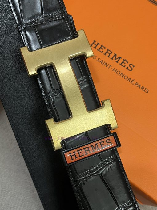 HERMES. HermesCrocodile pattern men's genuine leather belt with a width of 3.8cm. The belt b vb1swqcq - Image 4
