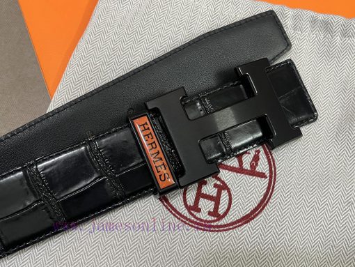 HERMES. HermesCrocodile pattern men's genuine leather belt with a width of 3.8cm. The belt b 134umgve - Image 3