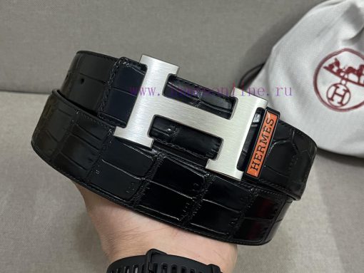 HERMES. HermesCrocodile pattern men's genuine leather belt with a width of 3.8cm. The belt b ekbcqqst - Image 5