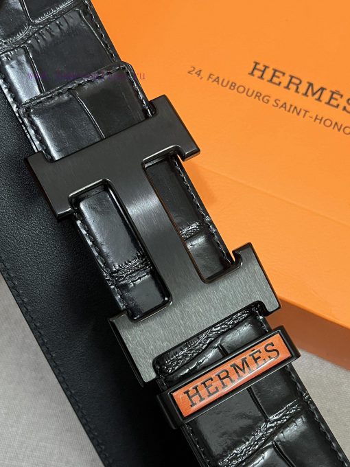 HERMES. HermesCrocodile pattern men's genuine leather belt with a width of 3.8cm. The belt b 134umgve - Image 4