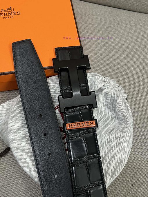 HERMES. HermesCrocodile pattern men's genuine leather belt with a width of 3.8cm. The belt b 134umgve - Image 6