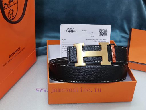 HERMES. HermesElephant leather pattern men's leather waist belt with a width of 3.8cm. The b m3lzju65 - Image 4