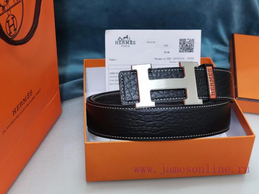 HERMES. HermesElephant leather pattern men's leather waist belt with a width of 3.8cm. The b ntt7qy6g - Image 4