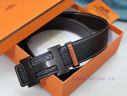 HERMES. HermesElephant leather pattern men's leather waist belt with a width of 3.8cm. The b mkpg6u7n - Image 2