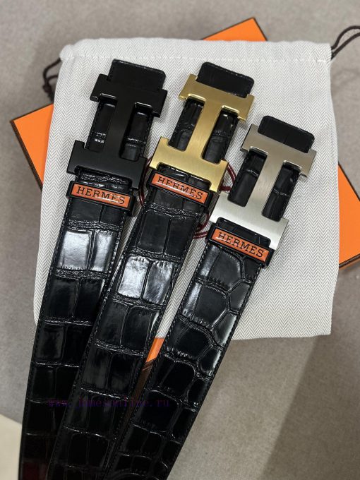 HERMES. HermesCrocodile pattern men's genuine leather belt with a width of 3.8cm. The belt b 134umgve - Image 7