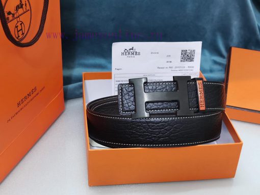 HERMES. HermesElephant leather pattern men's leather waist belt with a width of 3.8cm. The b mkpg6u7n - Image 4