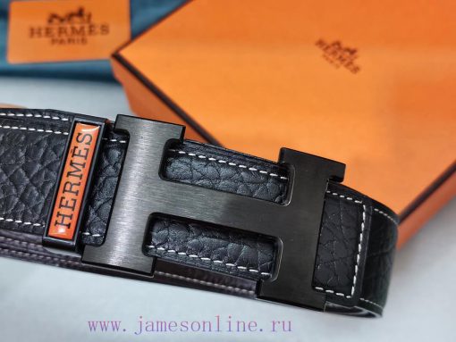 HERMES. HermesElephant leather pattern men's leather waist belt with a width of 3.8cm. The b mkpg6u7n - Image 5
