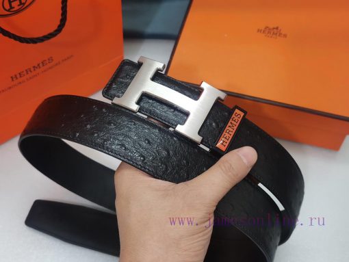 HERMES. HermesOstrich leather pattern men's leather belt with a width of 3.8cm. The belt bod oa4p7cx5 - Image 2