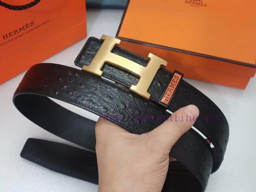 HERMES. HermesOstrich leather pattern men's leather belt with a width of 3.8cm. The belt bod ff76pe3b - Image 2