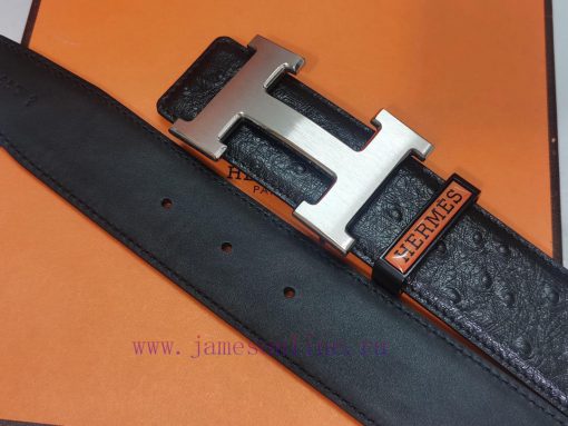HERMES. HermesOstrich leather pattern men's leather belt with a width of 3.8cm. The belt bod oa4p7cx5 - Image 3