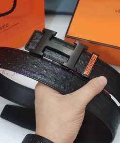 HERMES. HermesOstrich leather pattern men's leather belt with a width of 3.8cm. The belt bod ysywdphx
