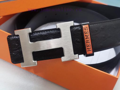 HERMES. HermesOstrich leather pattern men's leather belt with a width of 3.8cm. The belt bod oa4p7cx5 - Image 5