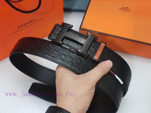 HERMES. HermesOstrich leather pattern men's leather belt with a width of 3.8cm. The belt bod ysywdphx - Image 2