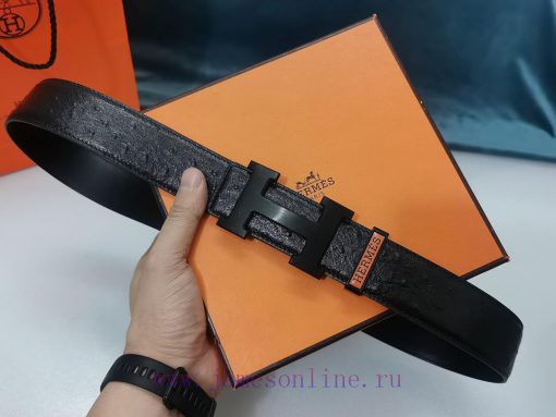 HERMES. HermesOstrich leather pattern men's leather belt with a width of 3.8cm. The belt bod ysywdphx - Image 6