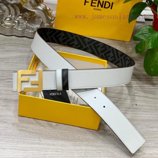 FENDI style, width 4.0CM, double ring front and back waist belt with FF nail buckle, white C 1p28kdxx