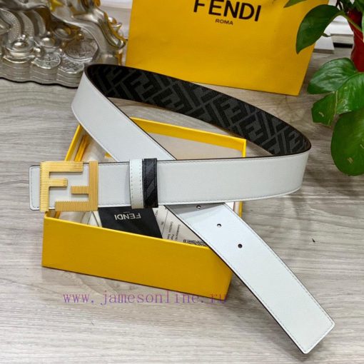 FENDI style, width 4.0CM, double ring front and back waist belt with FF nail buckle, white C 1p28kdxx - Image 2