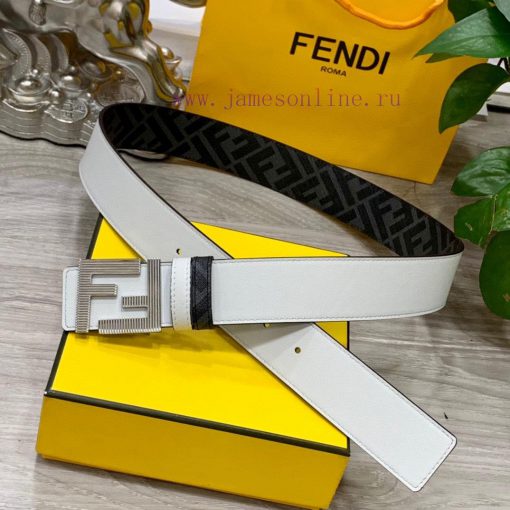 FENDI style, width 4.0CM, double ring front and back waist belt with FF nail buckle, white C aek52fw6