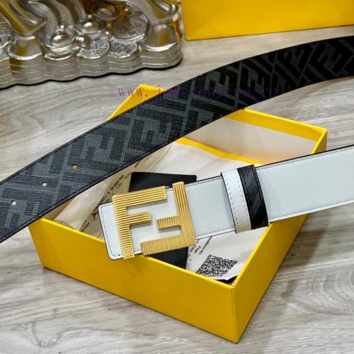 FENDI style, width 4.0CM, double ring front and back waist belt with FF nail buckle, white C 1p28kdxx - Image 3