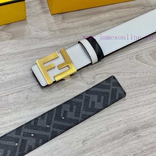 FENDI style, width 4.0CM, double ring front and back waist belt with FF nail buckle, white C 1p28kdxx - Image 4